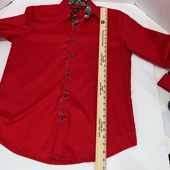 Anton Alexander Bright Red With Black French Cuff Dress Shirt Button Up Size M - Picture 7 of 13